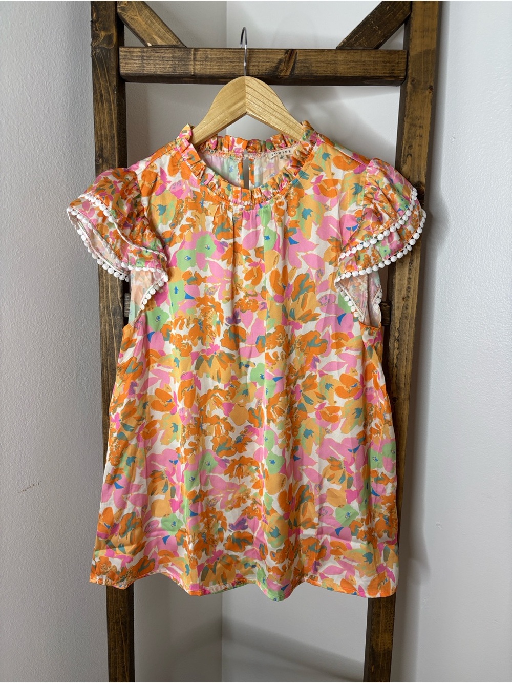 JODIFL Floral Flutter Sleeve Blouse - Pink, Orange & Mint Size S